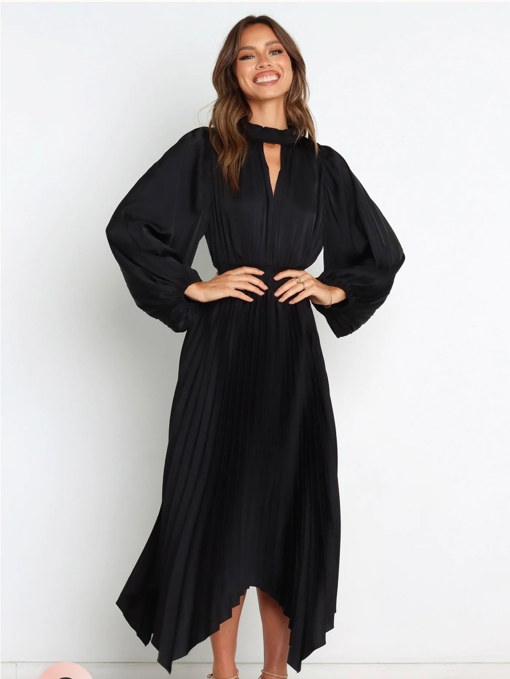 Petal & Pup Black Eloise Pleated Midi Dress Size 2